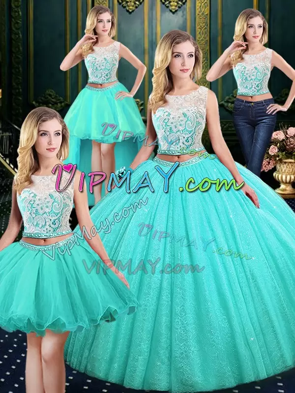 Sleeveless Scoop Lace and Sequins Lace Up 15 Quinceanera Dress