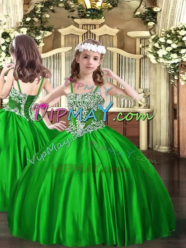 Green Lace Up Quinceanera Gown Beading Sleeveless Floor Length