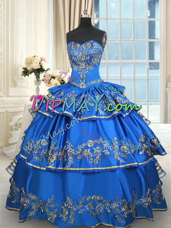 Classical Blue Sweetheart Neckline Beading and Embroidery and Ruffled Layers Sweet 16 Dresses Sleeveless Lace Up