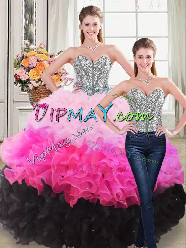 Multi-color Sleeveless Beading and Ruffles Floor Length Quinceanera Dress