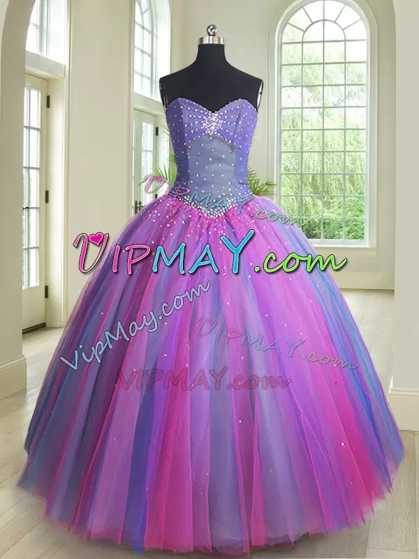 Dazzling Multi-color Sleeveless Tulle Lace Up Quinceanera Dresses for Military Ball and Sweet 16 and Quinceanera