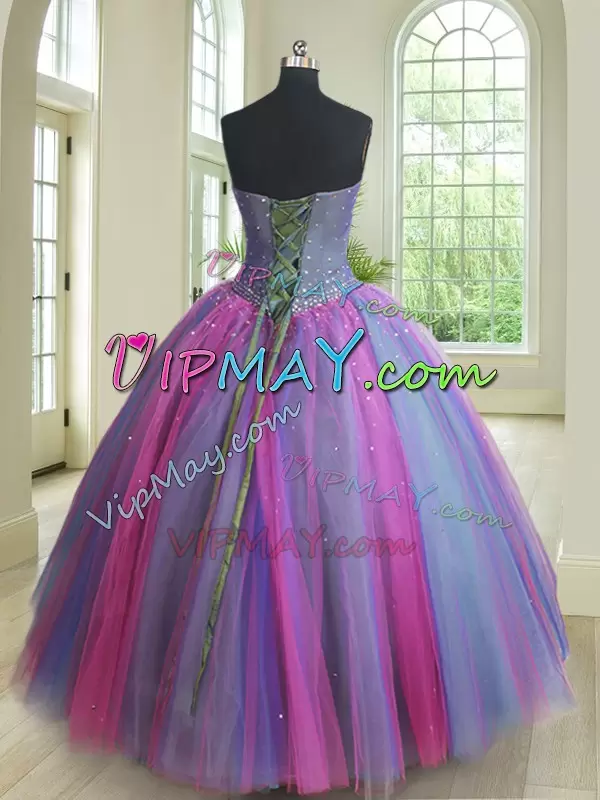 Dazzling Multi-color Sleeveless Tulle Lace Up Quinceanera Dresses for Military Ball and Sweet 16 and Quinceanera