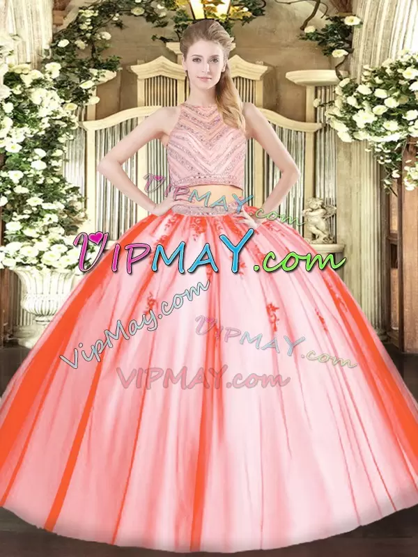 Floor Length Watermelon Red 15 Quinceanera Dress Scoop Sleeveless Zipper