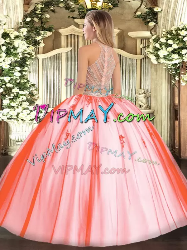 Floor Length Watermelon Red 15 Quinceanera Dress Scoop Sleeveless Zipper