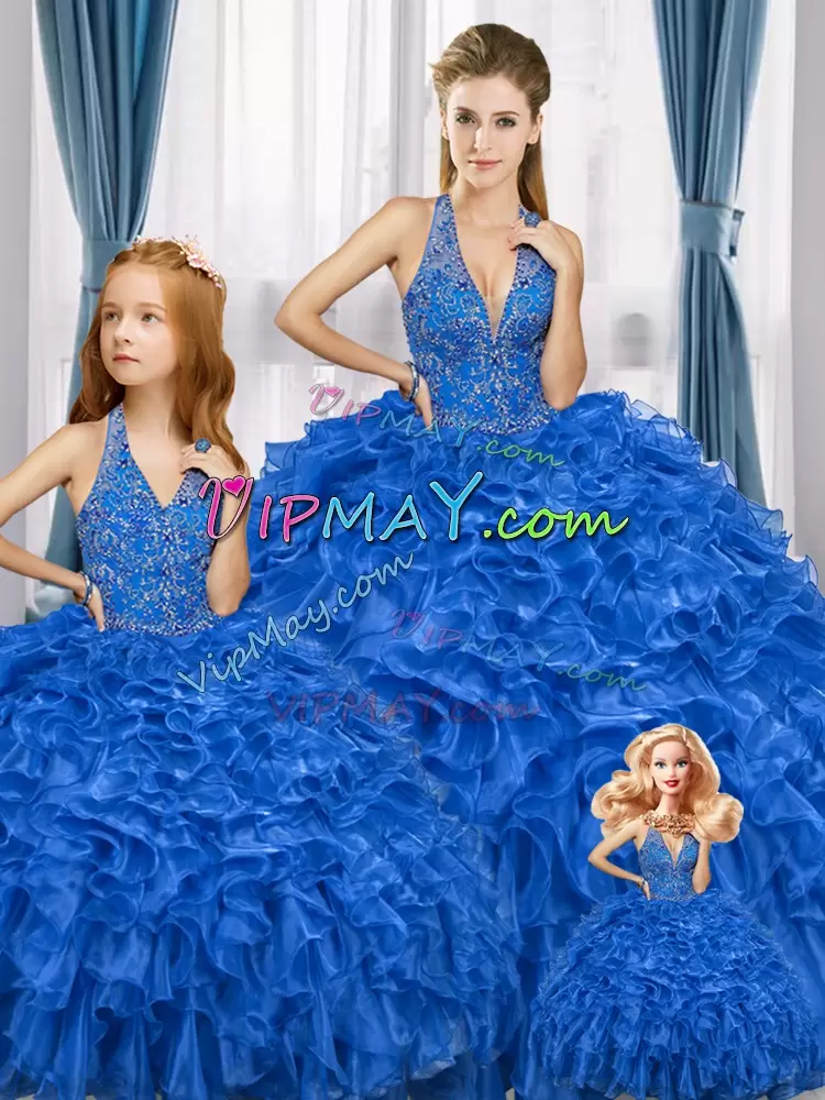 Amazing Floor Length Ball Gowns Sleeveless Royal Blue 15 Quinceanera Dress Lace Up