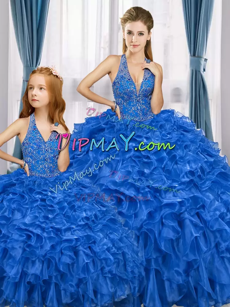 Amazing Floor Length Ball Gowns Sleeveless Royal Blue 15 Quinceanera Dress Lace Up