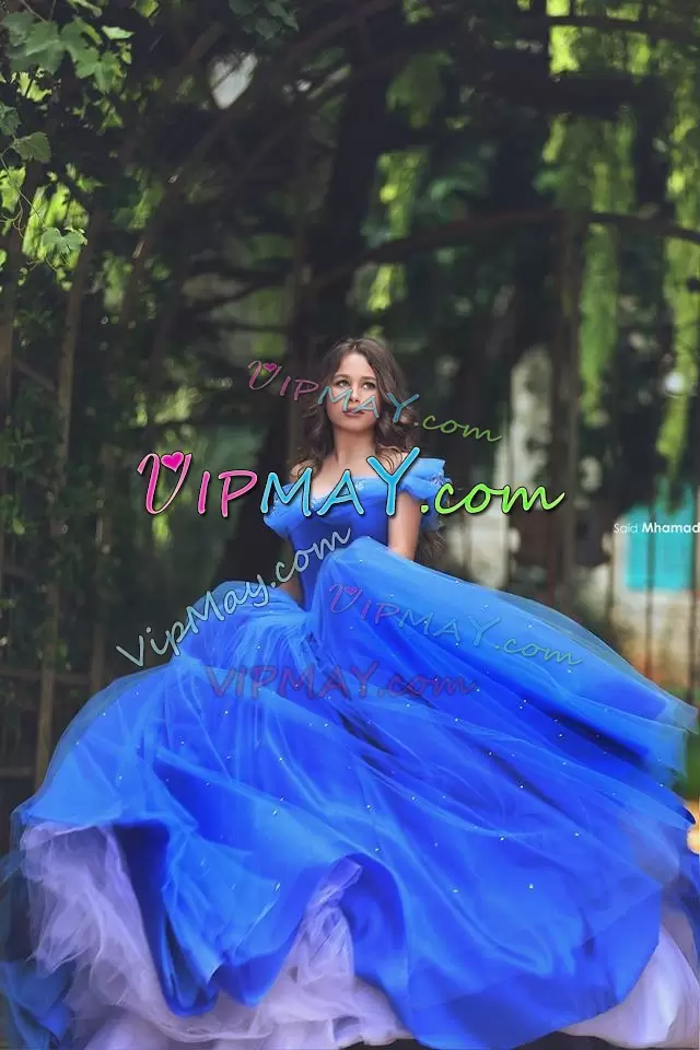 Custom Made Royal Blue Cinderella Themed Tulle Ball Gown Prom Dress with Butterflies