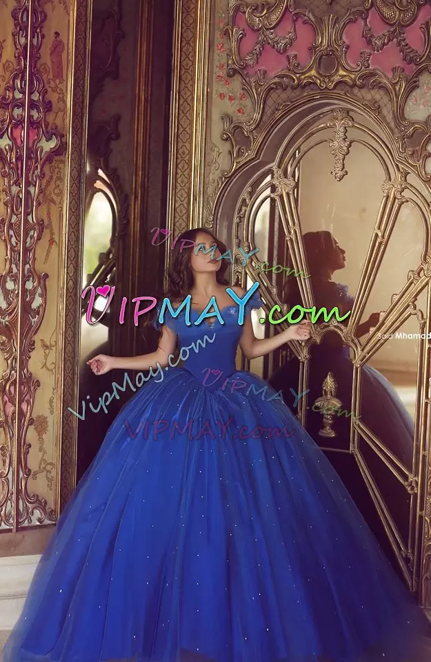 Custom Made Royal Blue Cinderella Themed Tulle Ball Gown Prom Dress with Butterflies