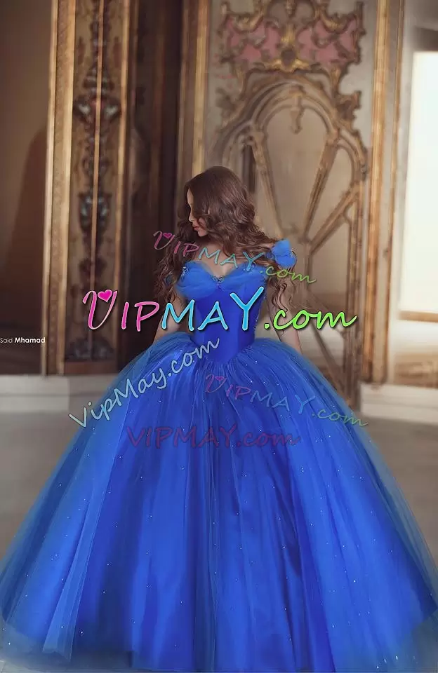 Custom Made Royal Blue Cinderella Themed Tulle Ball Gown Prom Dress with Butterflies