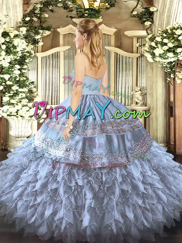 Decent Purple Ball Gowns Sweetheart Sleeveless Organza and Taffeta Floor Length Zipper Embroidery and Ruffles 15 Quinceanera Dress