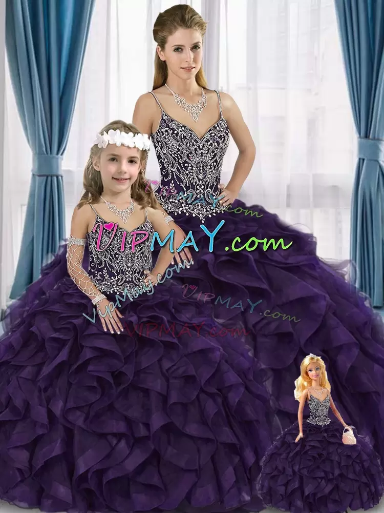 Purple Straps Beading and Ruffles Quinceanera Dress