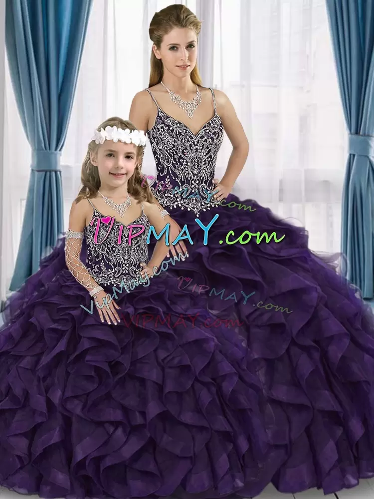 Purple Straps Beading and Ruffles Quinceanera Dress