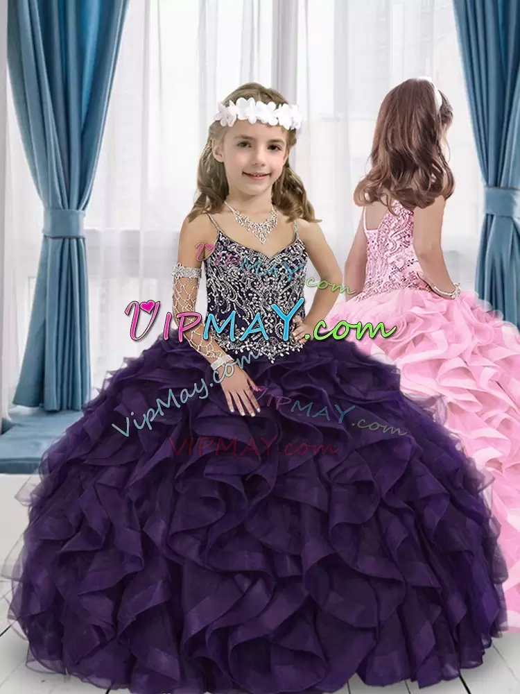 Purple Straps Beading and Ruffles Quinceanera Dress