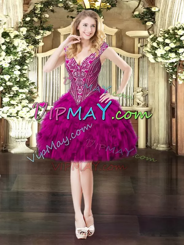 Fabulous Fuchsia Sleeveless Organza Lace Up Ball Gown Prom Dress for Military Ball and Sweet 16 and Quinceanera