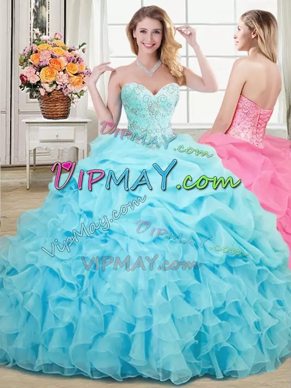 High End Sleeveless Sweetheart Beading and Ruffles and Pick Ups Lace Up Sweet 16 Dresses