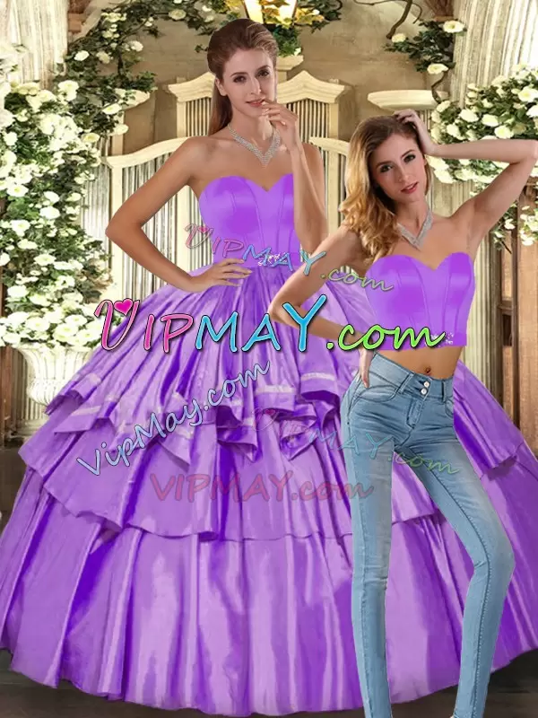 Floor Length Lilac Quince Ball Gowns Sweetheart Sleeveless Backless