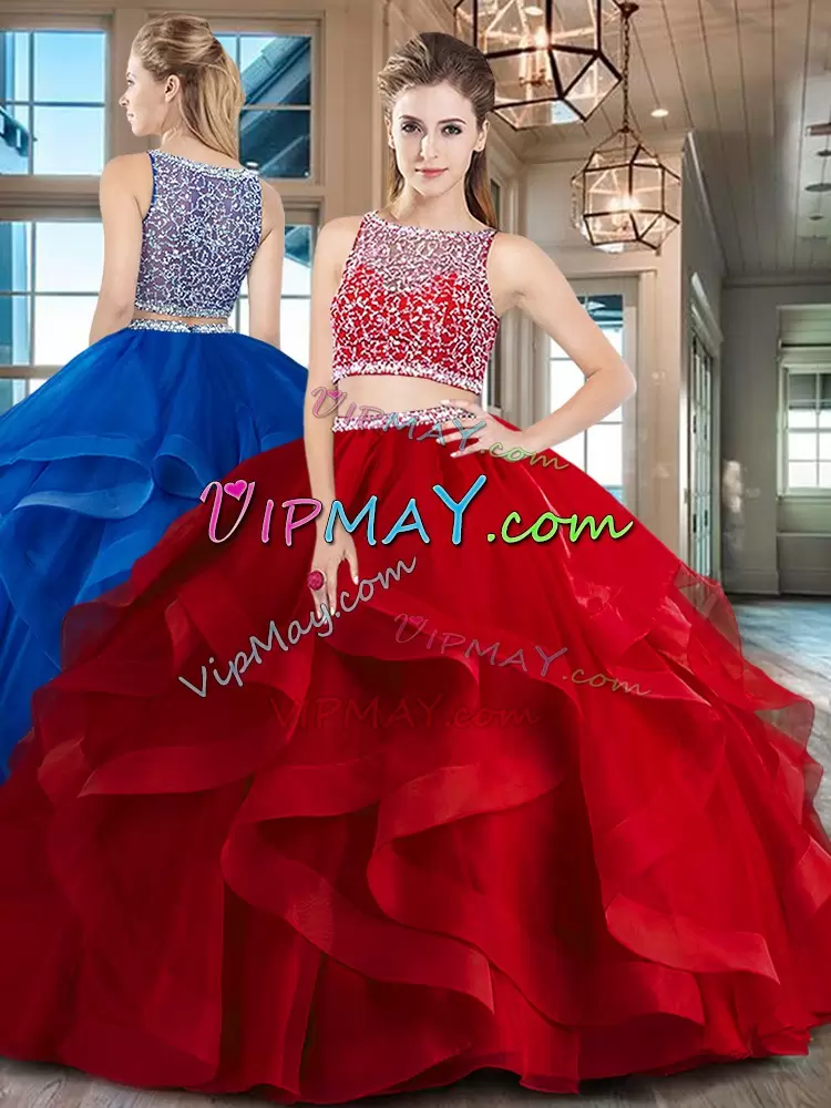 Colorful Red Bateau Side Zipper Beading and Ruffles Quinceanera Dresses Sleeveless