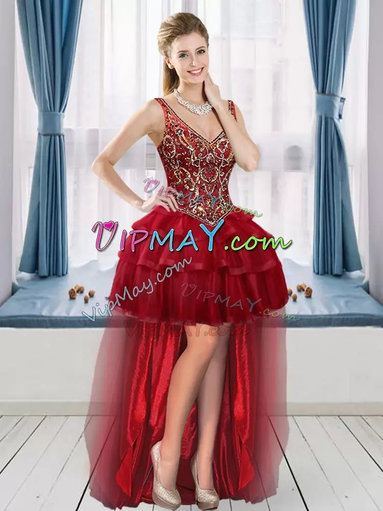 Sleeveless V-neck Beading and Ruffled Layers Lace Up Quinceanera Dresses