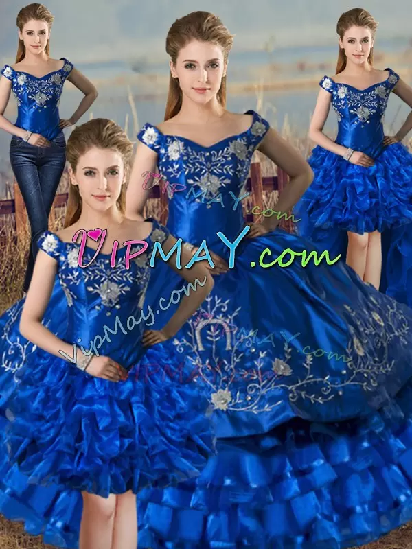 Royal Blue Sleeveless Satin and Organza Lace Up Sweet 16 Dresses for Sweet 16 and Quinceanera