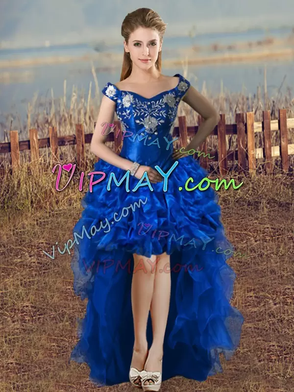 Royal Blue Sleeveless Satin and Organza Lace Up Sweet 16 Dresses for Sweet 16 and Quinceanera