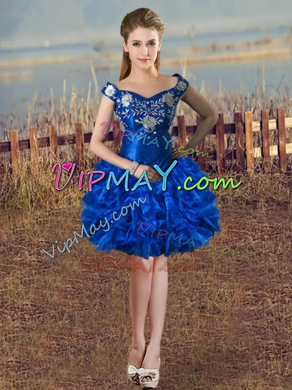 Royal Blue Sleeveless Satin and Organza Lace Up Sweet 16 Dresses for Sweet 16 and Quinceanera