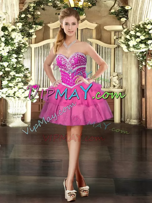 Adorable Lilac Lace Up Sweetheart Beading and Ruffled Layers 15 Quinceanera Dress Tulle Sleeveless