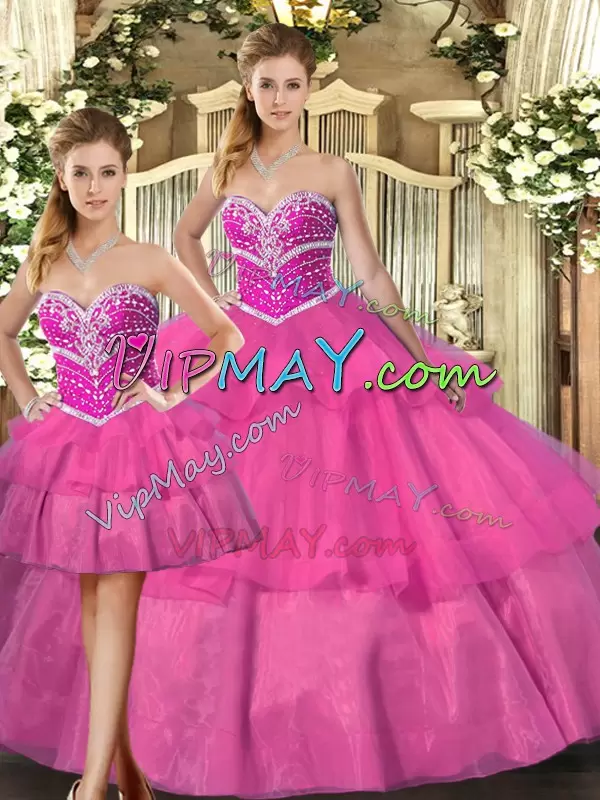 Adorable Lilac Lace Up Sweetheart Beading and Ruffled Layers 15 Quinceanera Dress Tulle Sleeveless