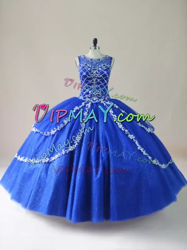 Royal Blue Vestidos de Quinceanera Sweet 16 and Quinceanera with Beading Scoop Sleeveless Zipper