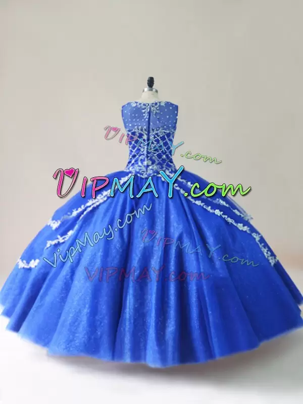 Royal Blue Vestidos de Quinceanera Sweet 16 and Quinceanera with Beading Scoop Sleeveless Zipper