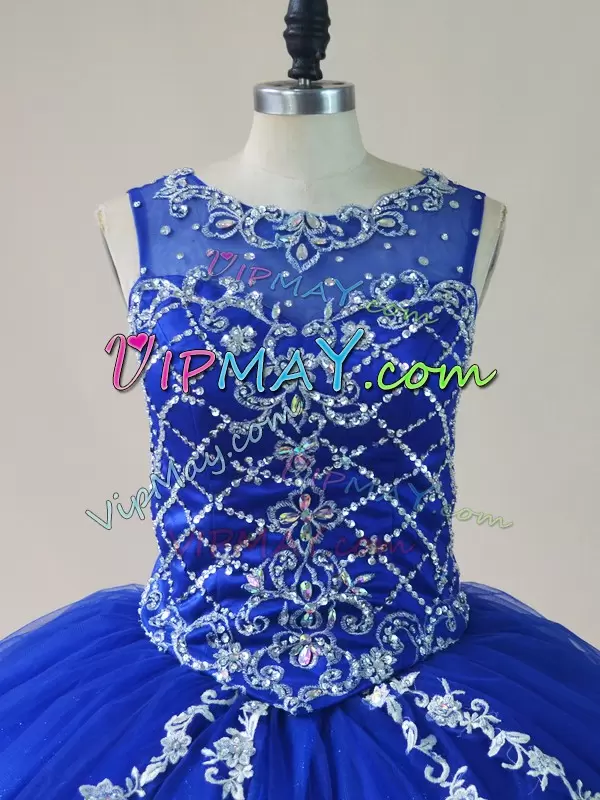 Royal Blue Vestidos de Quinceanera Sweet 16 and Quinceanera with Beading Scoop Sleeveless Zipper