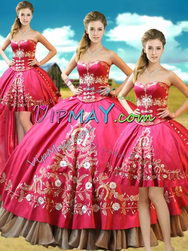 Discount Hot Pink Ball Gown Prom Dress Military Ball and Sweet 16 and Quinceanera with Beading and Embroidery Sweetheart Sleeveless Lace Up