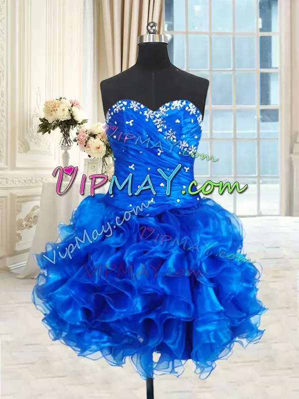 Sleeveless Floor Length Beading and Ruffles Lace Up 15 Quinceanera Dress with Royal Blue