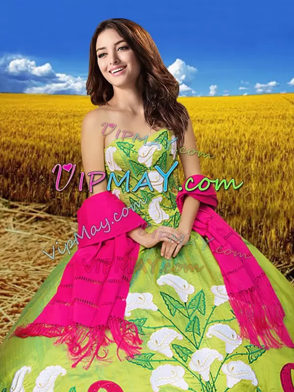 Chic Sleeveless Sweetheart Embroidery Lace Up Vestidos de Quinceanera