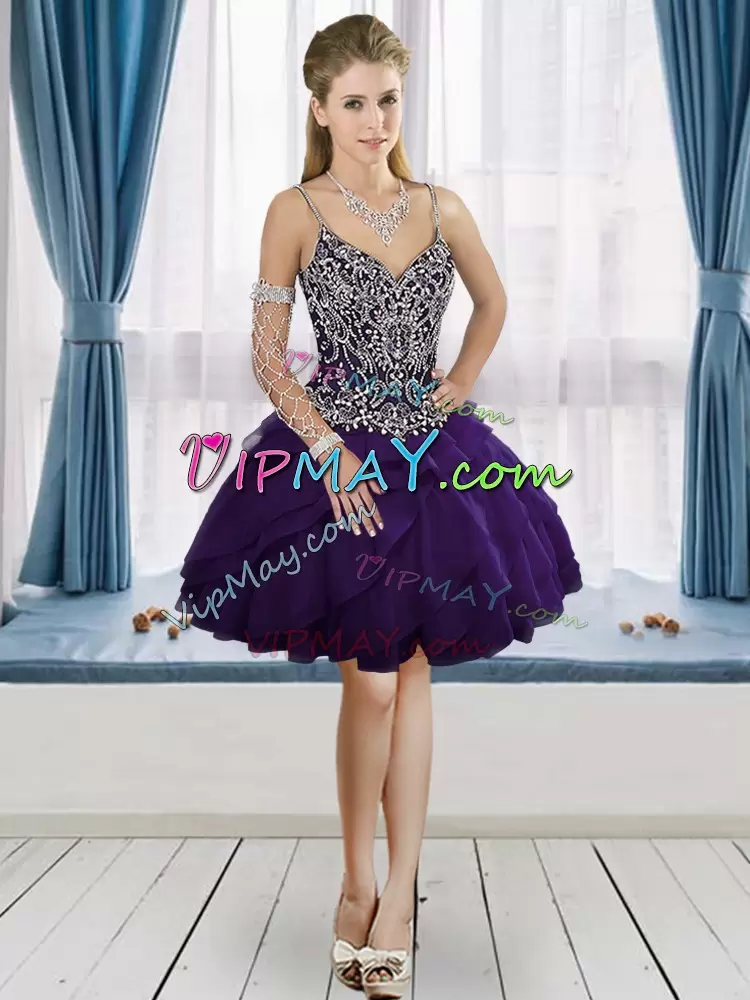 Purple Sleeveless Sweep Train Beading and Embroidery Floor Length Sweet 16 Quinceanera Dress