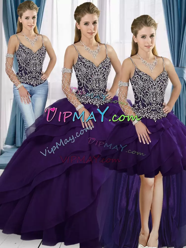 Adorable Floor Length Ball Gowns Sleeveless Purple Sweet 16 Quinceanera Dress Sweep Train Lace Up