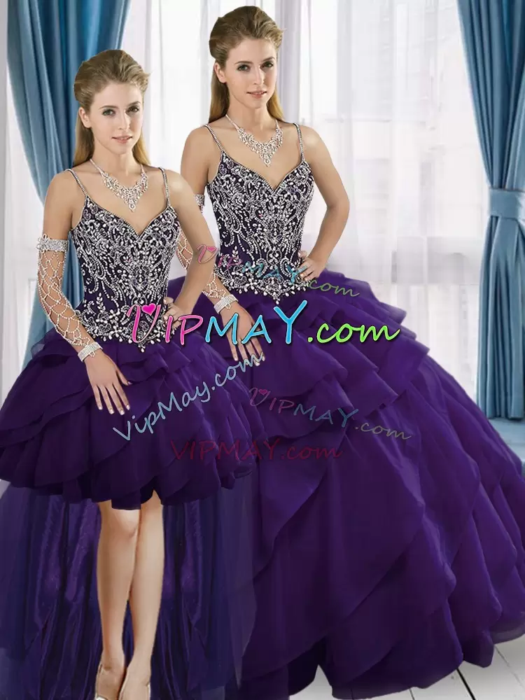 Adorable Floor Length Ball Gowns Sleeveless Purple Sweet 16 Quinceanera Dress Sweep Train Lace Up