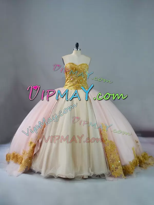 Sleeveless Sweetheart Brush Train Beading and Lace and Appliques Lace Up 15 Quinceanera Dress