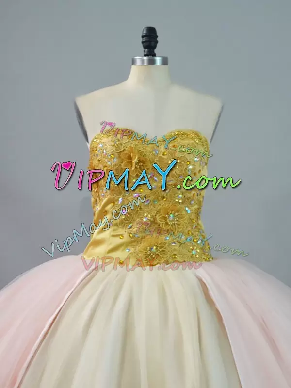 Sleeveless Sweetheart Brush Train Beading and Lace and Appliques Lace Up 15 Quinceanera Dress