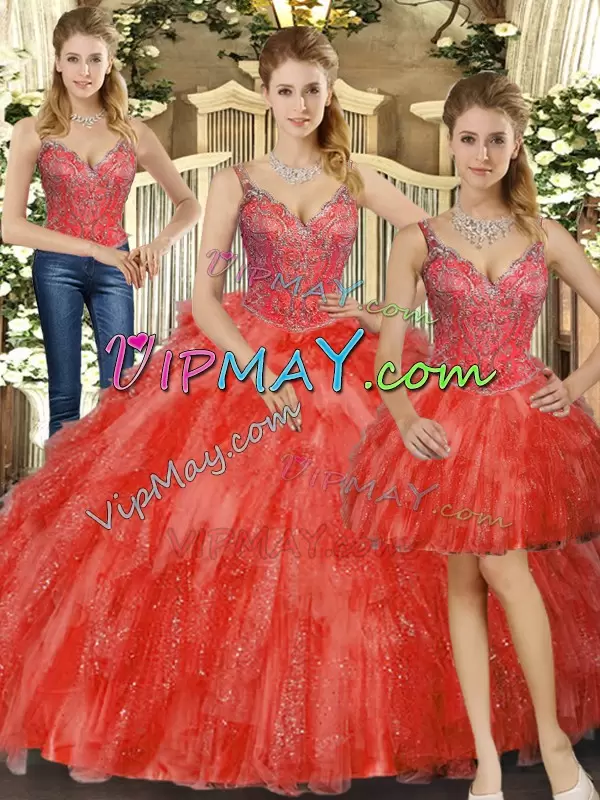 Romantic Organza Sleeveless Floor Length Vestidos de Quinceanera and Beading and Ruffles