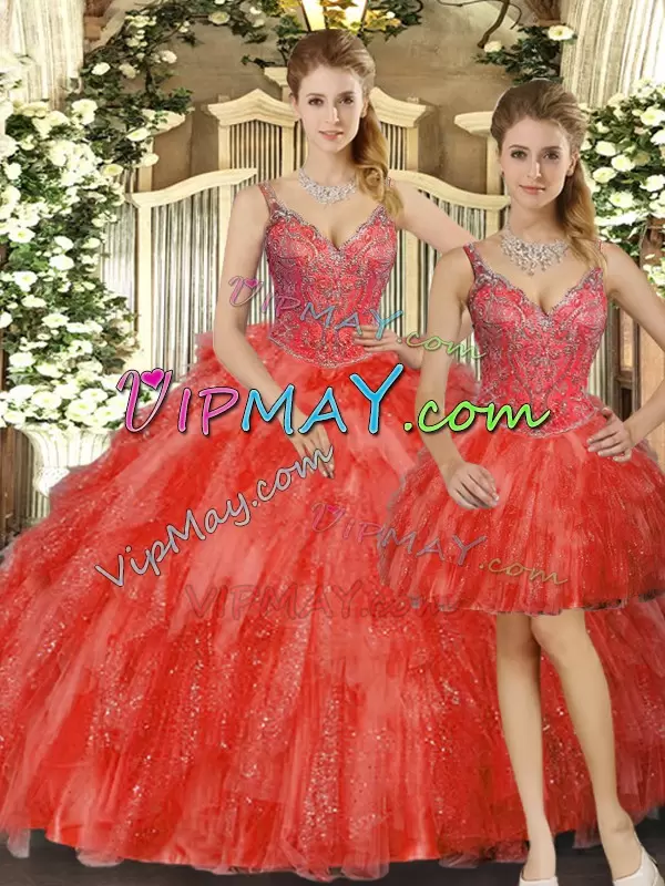 Romantic Organza Sleeveless Floor Length Vestidos de Quinceanera and Beading and Ruffles