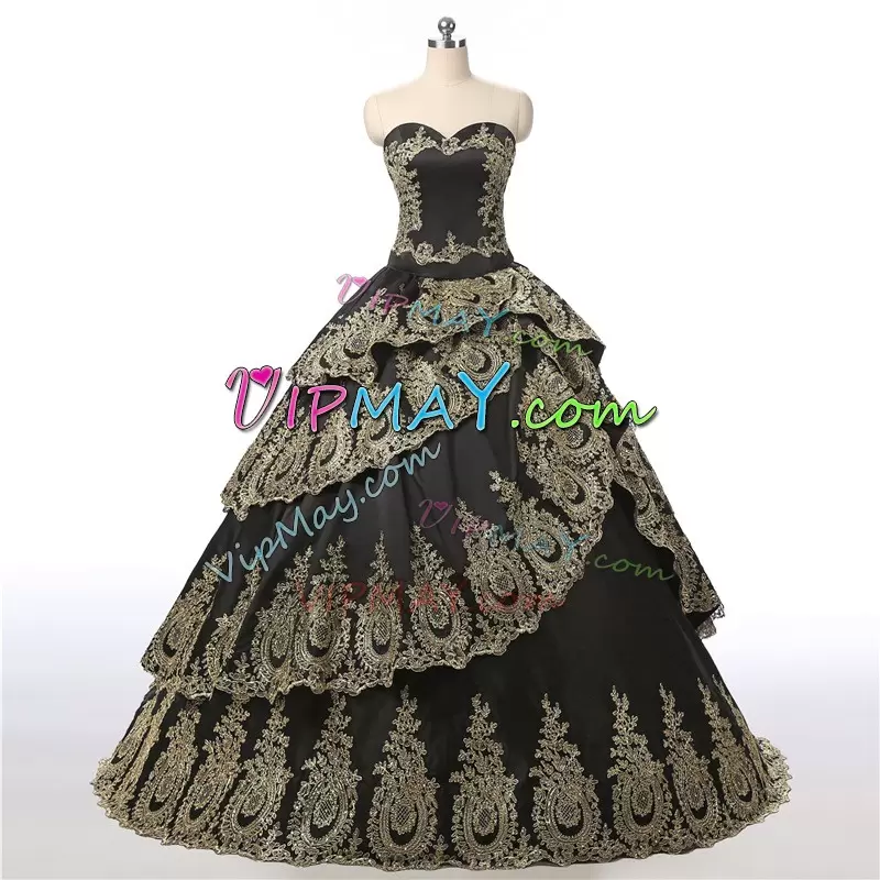 Suitable Ball Gowns Sweet 16 Quinceanera Dress Black Sweetheart Sleeveless Floor Length Lace Up