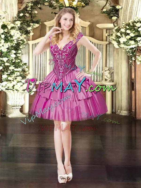 Hot Selling V-neck Sleeveless Organza Vestidos de Quinceanera Beading and Ruffled Layers Lace Up