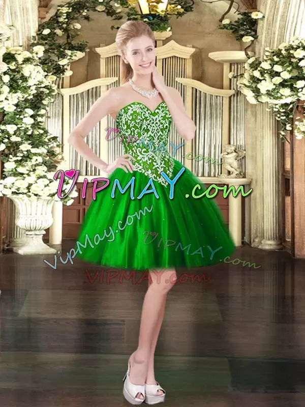 Sweetheart Sleeveless Lace Up Quinceanera Dress Green Tulle Beading