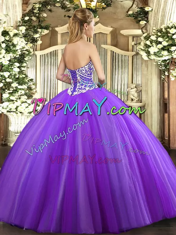 Sophisticated Lavender Sleeveless Beading Floor Length Quinceanera Dress