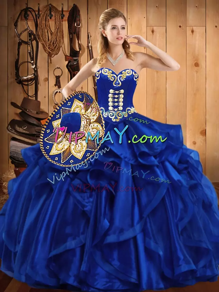 Floor Length Ball Gowns Sleeveless Royal Blue Quinceanera Gown Lace Up