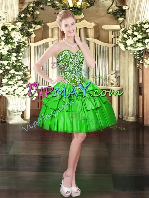 Custom Fit Lace Up Ball Gown Prom Dress Beading and Ruffled Layers Sleeveless Floor Length