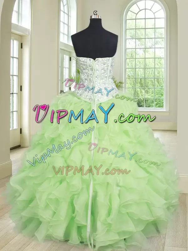 Yellow Green Quinceanera Gowns Military Ball and Sweet 16 and Quinceanera with Beading and Ruffles Sweetheart Sleeveless Lace Up