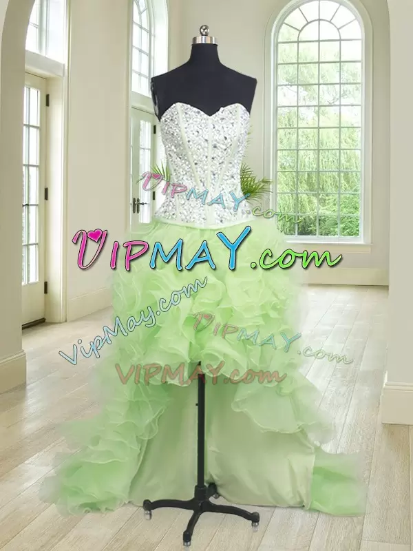 Yellow Green Quinceanera Gowns Military Ball and Sweet 16 and Quinceanera with Beading and Ruffles Sweetheart Sleeveless Lace Up