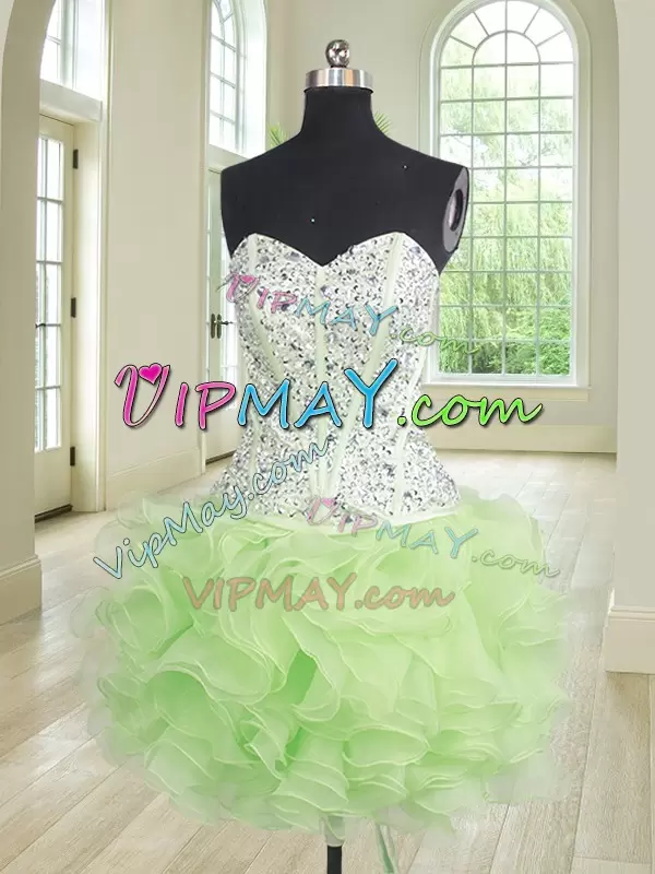 Yellow Green Quinceanera Gowns Military Ball and Sweet 16 and Quinceanera with Beading and Ruffles Sweetheart Sleeveless Lace Up