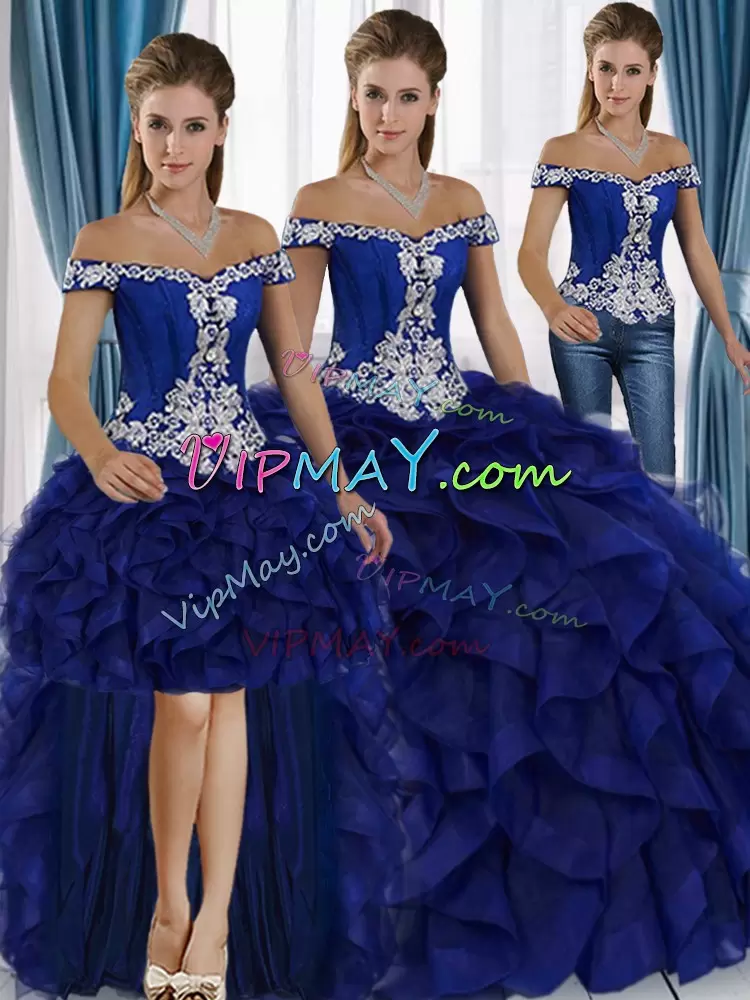 Sleeveless Off The Shoulder Lace Up Floor Length Beading and Ruffles Sweet 16 Dresses Off The Shoulder
